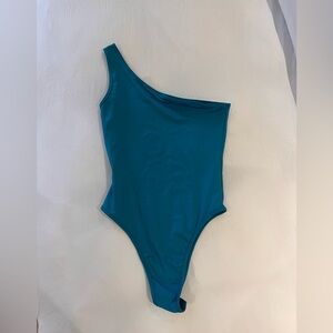 One Shoulder Teal Bodysuit